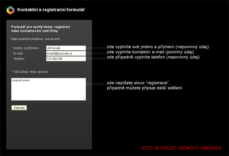 Vzor - jak vyplnit registrační formulář